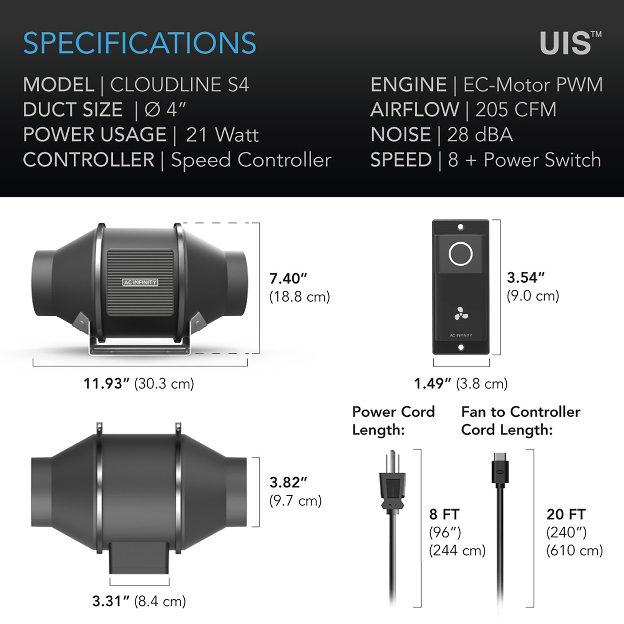 CLOUDLINE S4, Quiet Inline Duct Fan System with Speed Controller, 4-Inch - Image 6